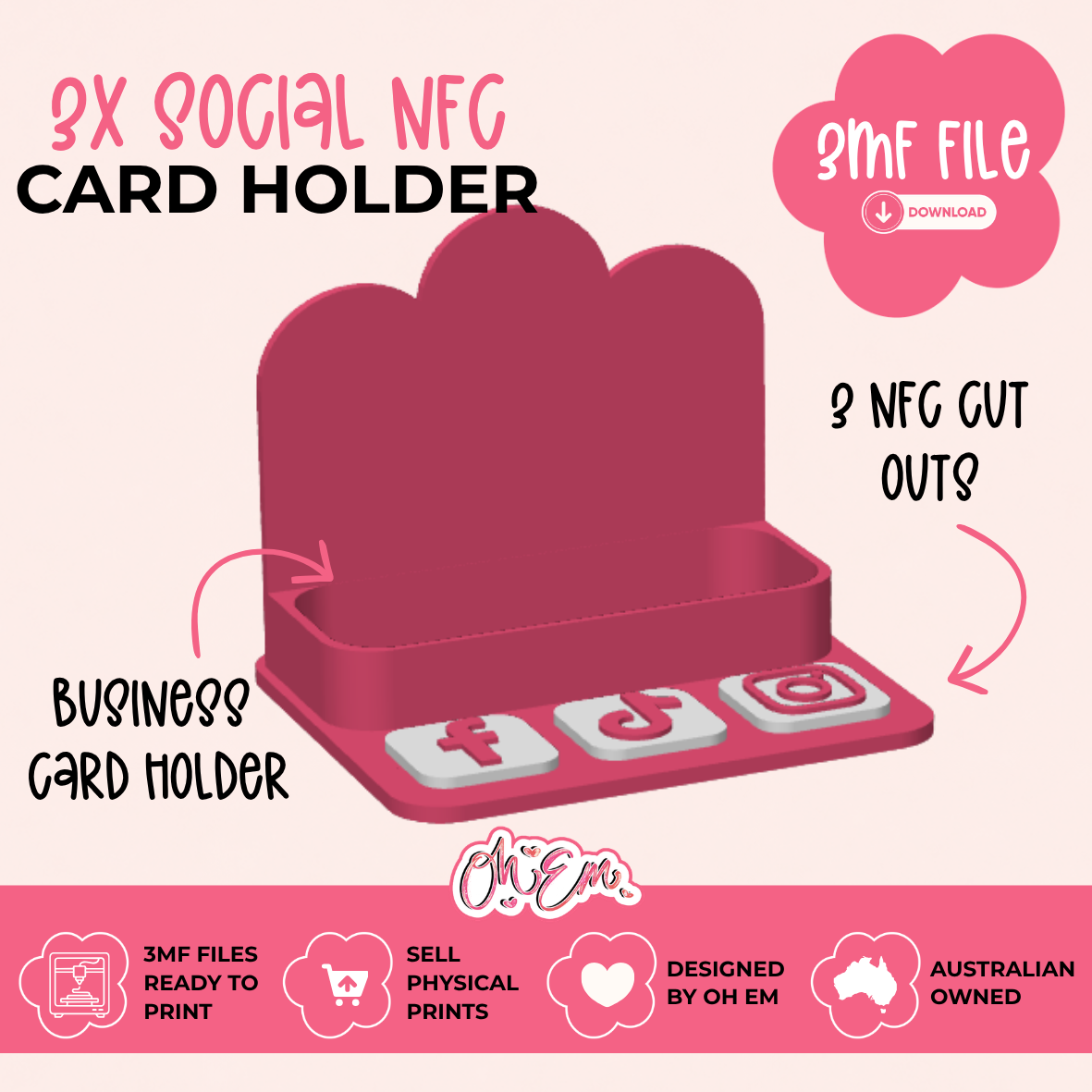 3D Print File | 3x Social NFC Business Card Holder