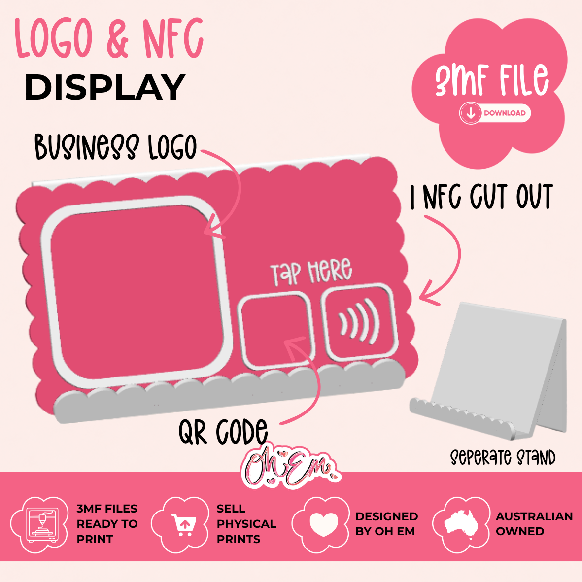 3D Print File | 3D Print File | Logo, QR & NFC Business Display