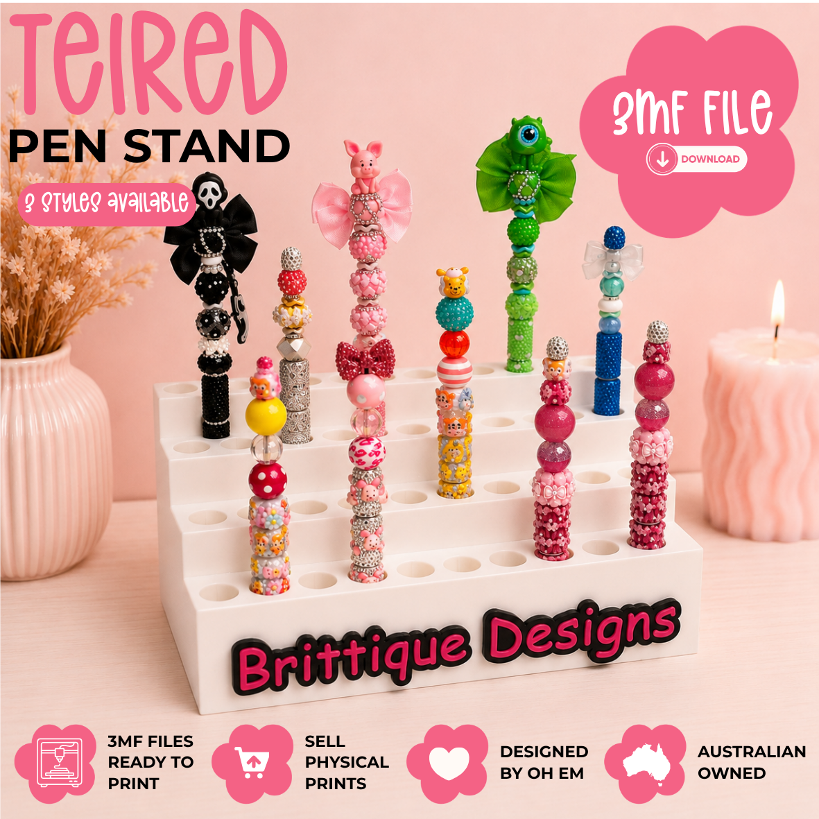 3D Print File | Tiered Pen Stands BUNDLE